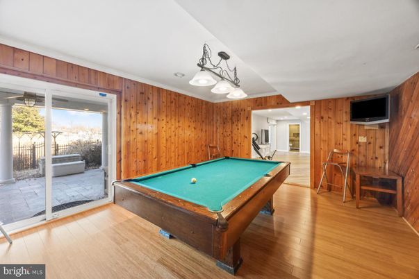 Billiard Table, Game Room, Interior, Recessed Lighting, Wood Texture Flooring, Wooden Walls