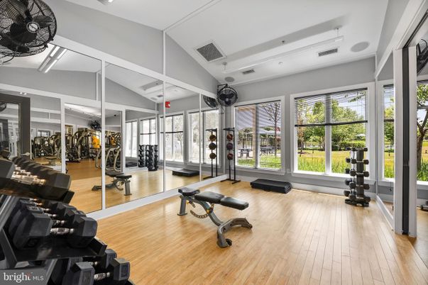 Fitness Equipment, Gym, Interior, Recessed Lighting, Wood Texture Flooring