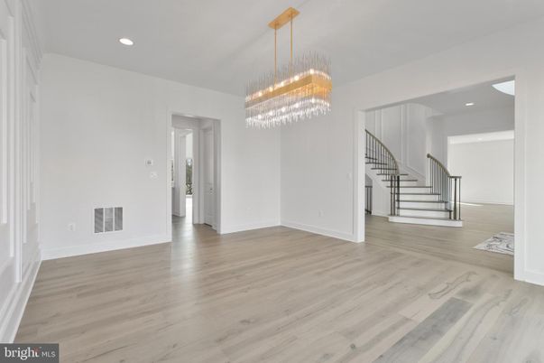 Chandelier, Empty room, Interior, Recessed Lighting, Wood Texture Flooring