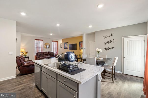 Dining room, Interior, Kitchen, Living room, Recessed Lighting, Wood Texture Flooring