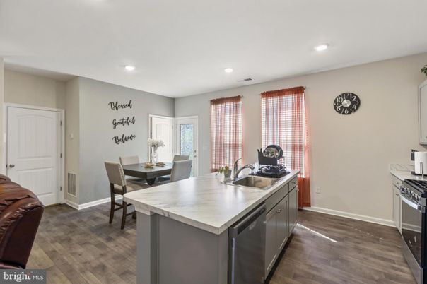 Dining room, Interior, Kitchen, Recessed Lighting, Wood Texture Flooring