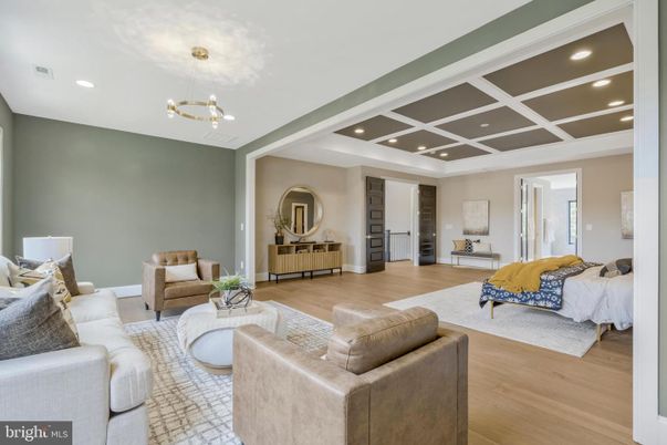 Interior, Living room, Pendant Lights, Recessed Lighting, Wood Texture Flooring