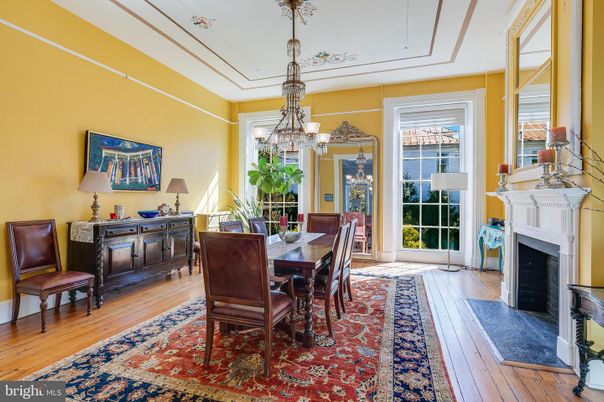 Chandelier, Dining room, Fireplace, Interior, Pendant Lights, Wood Texture Flooring