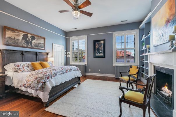 Bedroom, Fireplace, Interior, Wood Texture Flooring
