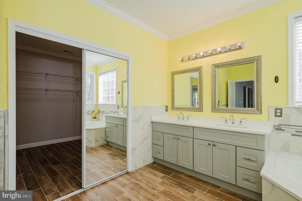 Bathroom, Dual Sink Vanities, Interior, Wood Texture Flooring