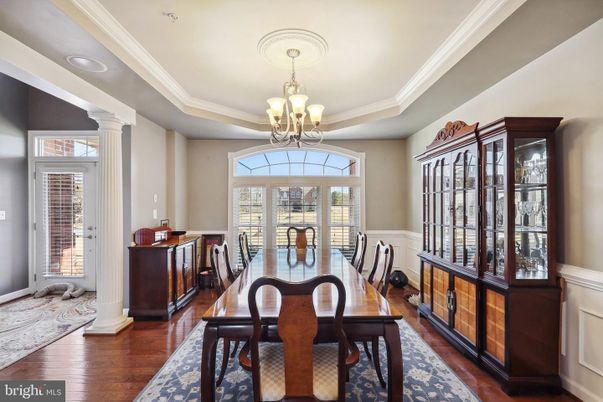 Chandelier, Dining room, Interior, Wood Texture Flooring