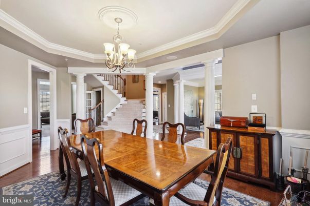 Chandelier, Dining room, Interior, Wood Texture Flooring