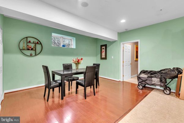Dining room, Interior, Recessed Lighting, Wood Texture Flooring