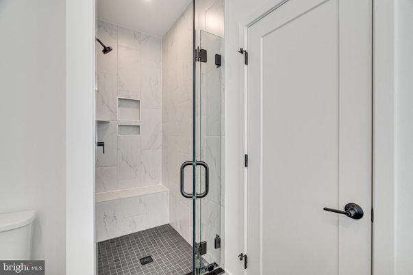 Bathroom, Glass Shower, Interior, Marble Walls, Recessed Lighting