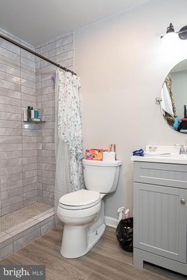 Bathroom, Glass Shower, Interior, Wood Texture Flooring