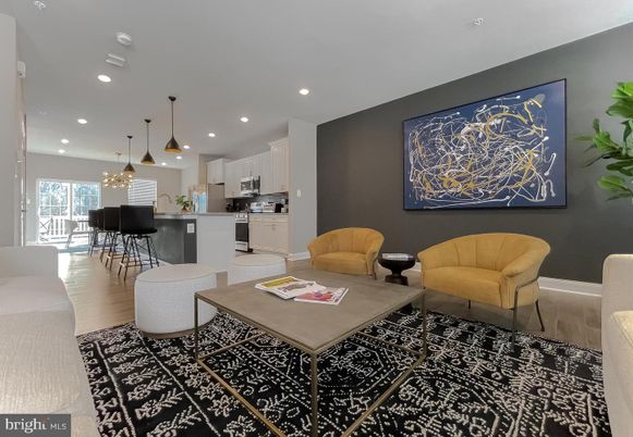 Dining room, Interior, Kitchen, Living room, Pendant Lights, Recessed Lighting, Stainless Steel Appliances, Wood Texture Flooring