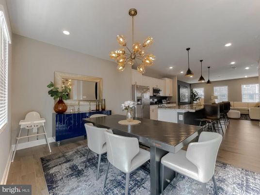 Dining room, Interior, Kitchen, Living room, Pendant Lights, Recessed Lighting, Stainless Steel Appliances, Wood Texture Flooring
