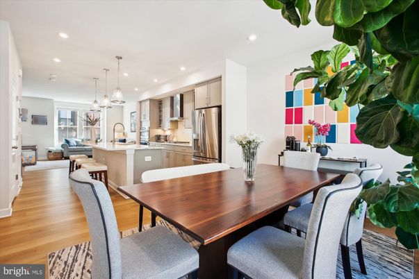 Dining room, Interior, Kitchen, Living room, Pendant Lights, Recessed Lighting, Stainless Steel Appliances, Wood Texture Flooring