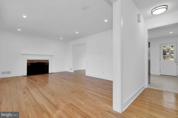 Empty room, Fireplace, Interior, Recessed Lighting, Wood Texture Flooring