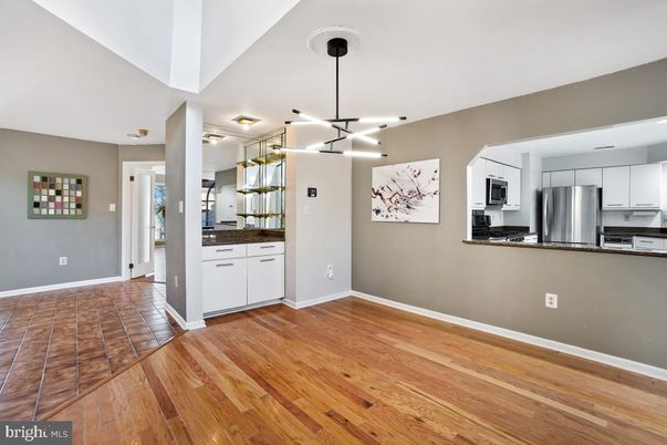 Interior, Kitchen, Pendant Lights, Stainless Steel Appliances, Wood Texture Flooring