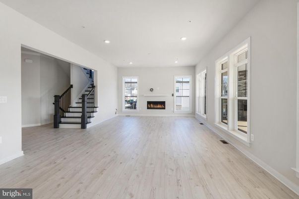 Empty room, Fireplace, Interior, Recessed Lighting, Wood Texture Flooring