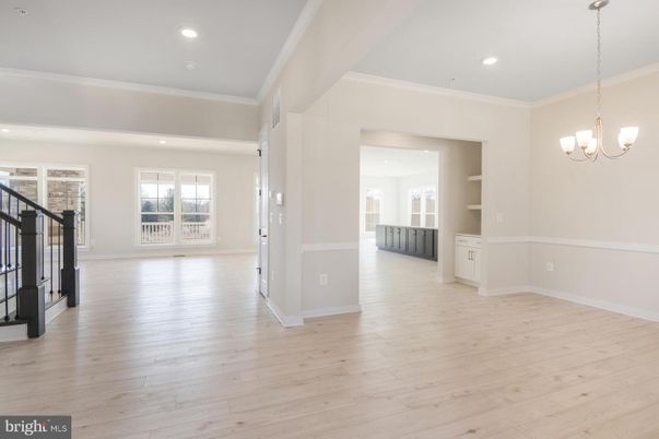 Empty room, Interior, Pendant Lights, Recessed Lighting, Wood Texture Flooring