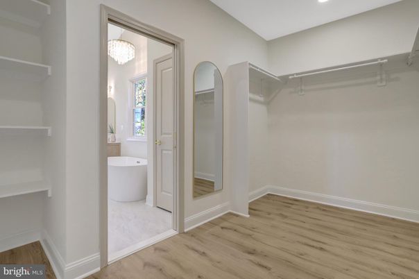 Bathroom, Chandelier, Free Standing Baths, Interior, Recessed Lighting, Walk-in Closets, Wood Texture Flooring