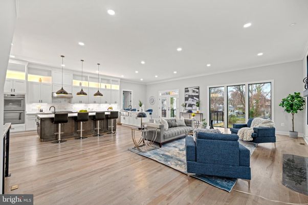 Interior, Kitchen, Living room, Pendant Lights, Recessed Lighting, Stainless Steel Appliances, Wood Texture Flooring