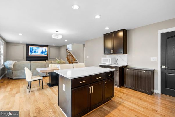 Dining room, Interior, Kitchen, Living room, Recessed Lighting, Wood Texture Flooring