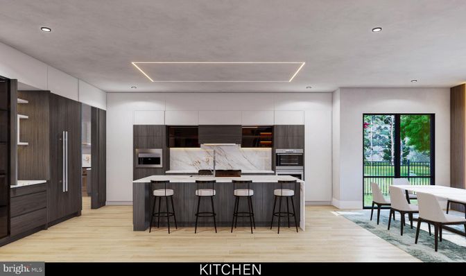 Dining room, Interior, Kitchen, Recessed Lighting, Stainless Steel Appliances, Wood Texture Flooring
