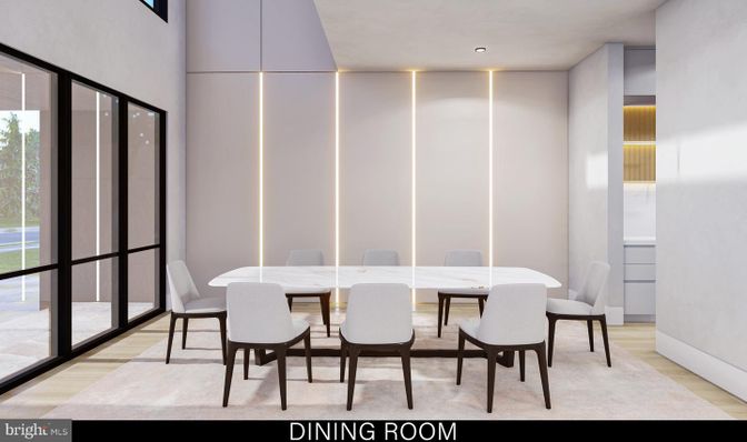 Dining room, Interior, Recessed Lighting, Wood Texture Flooring
