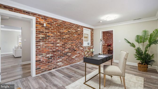 Home Office, Interior, Stone Walls, Wood Texture Flooring