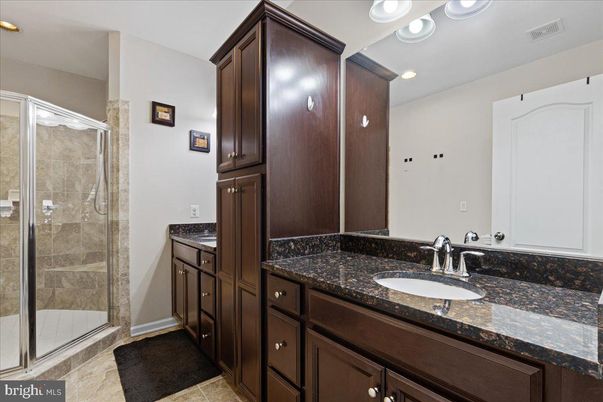 Bathroom, Dual Sink Vanities, Glass Shower, Interior, Recessed Lighting
