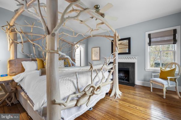 Bedroom, Fireplace, Interior, Wood Texture Flooring