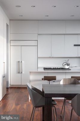 Dining room, Interior, Kitchen, Recessed Lighting, Stainless Steel Appliances, Wood Texture Flooring