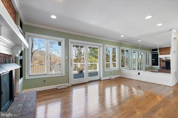 Empty room, Fireplace, Interior, Recessed Lighting, Wood Texture Flooring