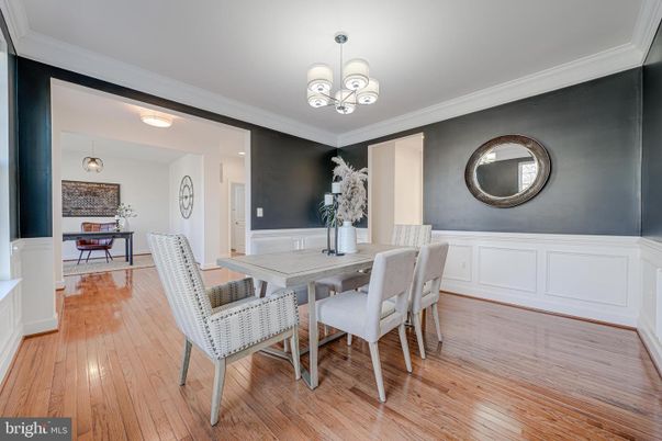 Dining room, Interior, Pendant Lights, Wood Texture Flooring