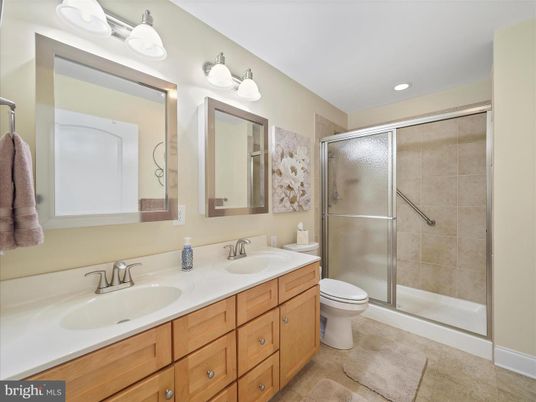 Bathroom, Dual Sink Vanities, Glass Shower, Interior, Recessed Lighting