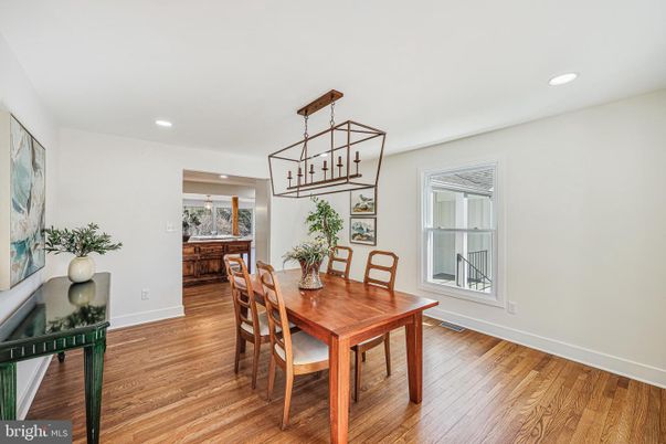Dining room, Interior, Pendant Lights, Recessed Lighting, Wood Texture Flooring