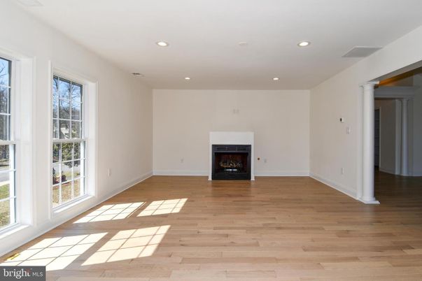 Empty room, Fireplace, Interior, Recessed Lighting, Wood Texture Flooring