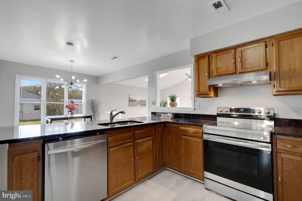 Interior, Kitchen, Pendant Lights, Stainless Steel Appliances, Wood Texture Flooring
