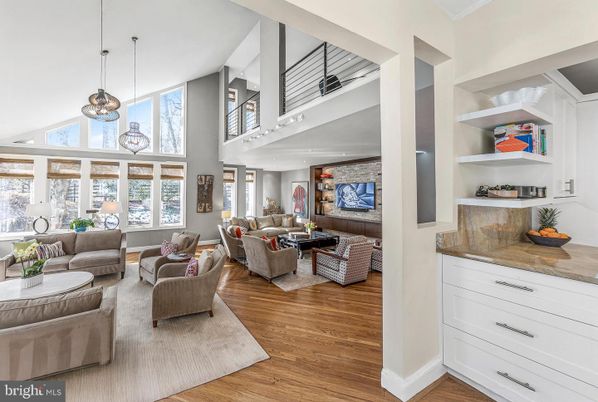 Interior, Living room, Pendant Lights, Stone Walls, Wood Texture Flooring