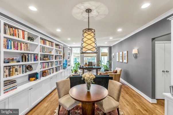 Dining room, Game Room, Interior, Pendant Lights, Recessed Lighting, Wood Texture Flooring
