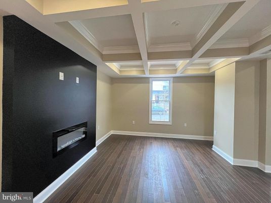 Empty room, Fireplace, Interior, Recessed Lighting, Wood Texture Flooring