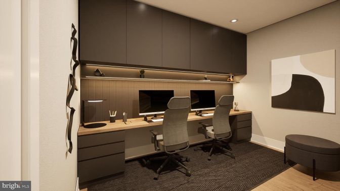 Home Office, Interior, Recessed Lighting, Wood Texture Flooring