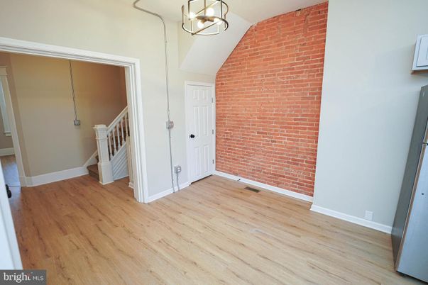Empty room, Interior, Pendant Lights, Stone Walls, Wood Texture Flooring