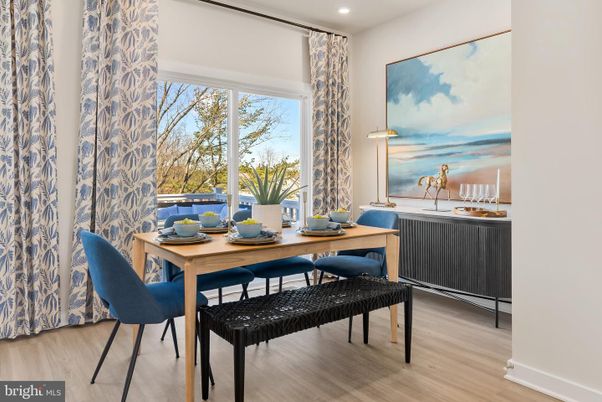 Dining room, Interior, Pendant Lights, Recessed Lighting, Wood Texture Flooring