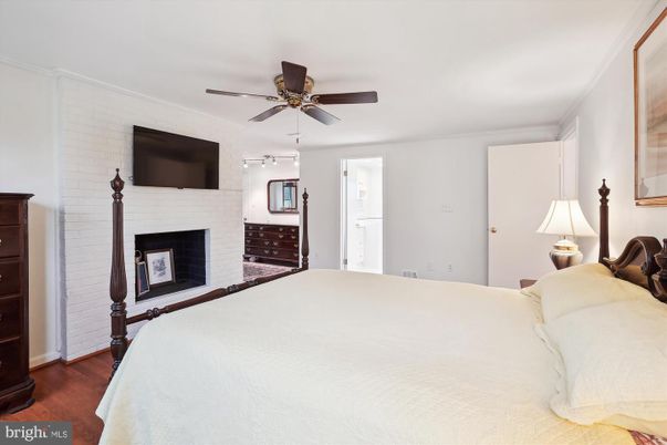 Bedroom, Fireplace, Interior, Stone Walls, Wood Texture Flooring