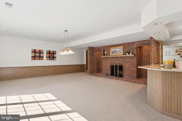 Fireplace, Interior, Pendant Lights, Recessed Lighting, Stone Walls