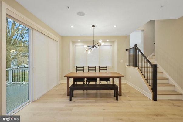 Dining room, Interior, Pendant Lights, Recessed Lighting, Wood Texture Flooring