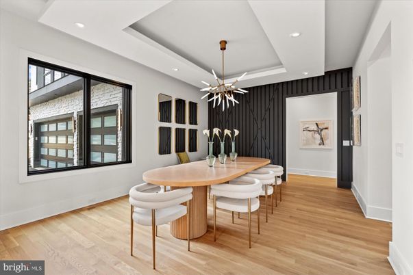Dining room, Interior, Pendant Lights, Recessed Lighting, Wood Texture Flooring