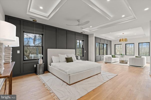 Bedroom, Interior, Pendant Lights, Recessed Lighting, Wood Texture Flooring