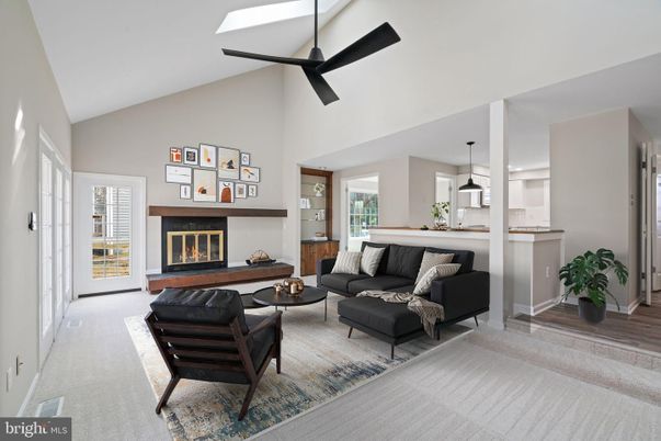 Fireplace, Interior, Kitchen, Living room, Pendant Lights