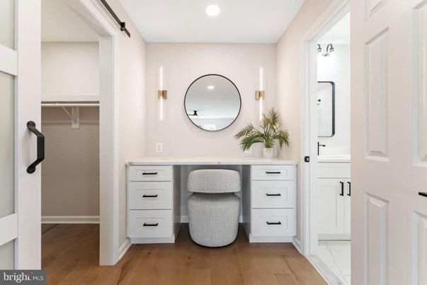 Bathroom, Home Office, Interior, Marble, Recessed Lighting, Wood Texture Flooring