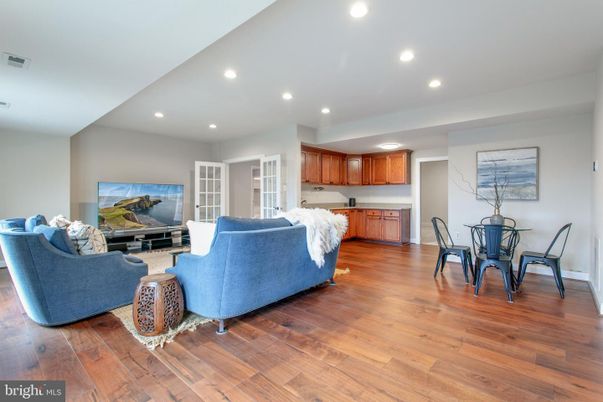 Dining room, Interior, Living room, Recessed Lighting, Wood Texture Flooring